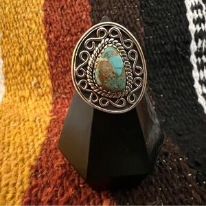 ❤️ Royston Turquoise 925 Sterling Decorative Statement Navajo Style ADJ Ring